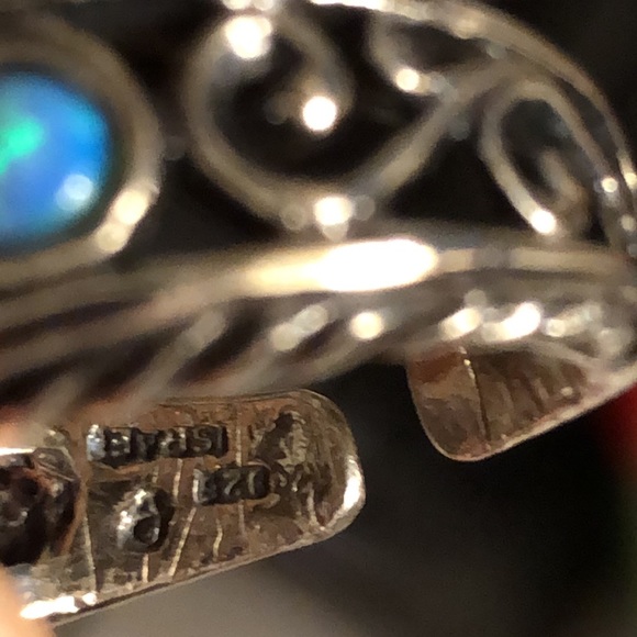 Natural Opal/925 Israel 🇮🇱 Solid Sterling Silver Slit Back Adjustable Ring - Picture 6 of 15